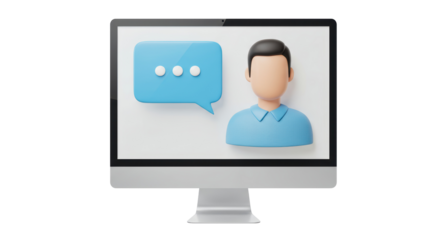 Isolated Computer Screen with 3D Person and Speech Bubble
