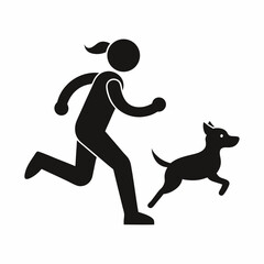 Simple Flat Icon Design Depicting Woman Running With Dog On White Background