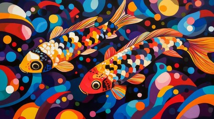 Vibrant Colorful Koi Fish Abstract Artwork
