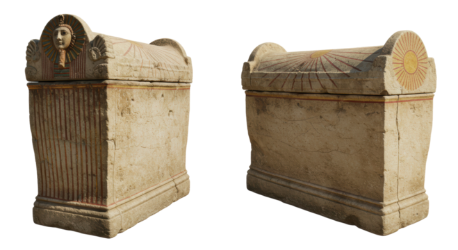 Isolated Pair of Ancient Egyptian Sarcophagi with Intricate Details
