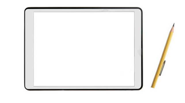 blank tablet device placed on a clean surface alongside a yellow pencil. suggesting a space for creativity or note-taking the minimalist design emphasizes functionality and readiness for use. ideal fo