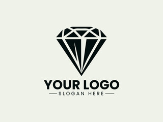 Fototapeta premium Minimalist Diamond Outline Vector Illustration, Simple Black Diamond Silhouette Vector Logo