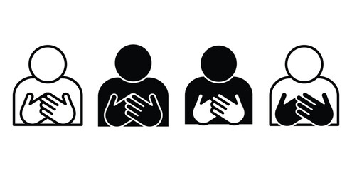 Hands on Chest Icon Set Black and White Color Vector Design Illustration
