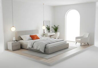 Bedroom interior with furniture isolated on white background