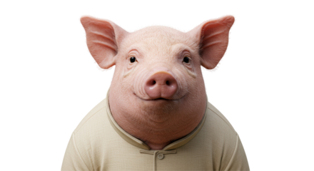 Isolated Pig in Human Clothes with Amused Facial Expression