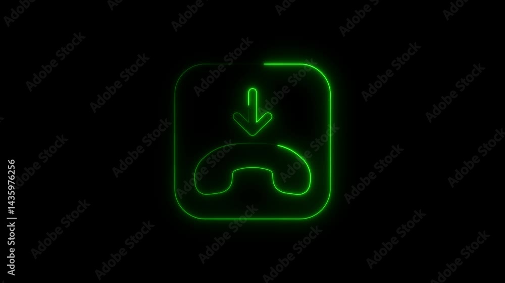 Poster neon style missed call icon with down arrow animation on dark background