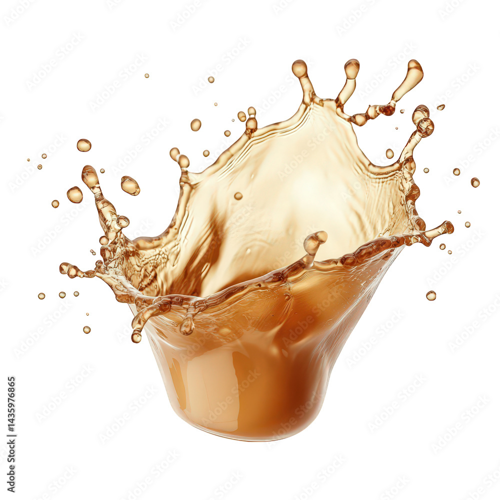 Aufkleber a dynamic splash of a light brown liquid. possibly a beverage. captured in mid-air the splash showca