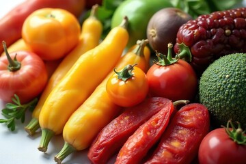 Variety of dried vegetables, vibrant colors, clean studio shot, colorful, vegan