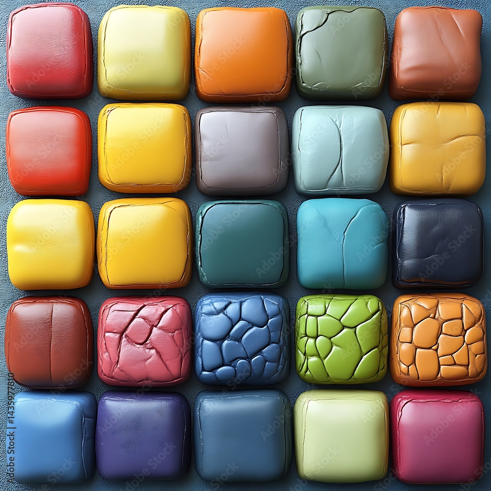 Poster colorful square textured blocks arranged in a grid pattern. variety of colors and surface textures