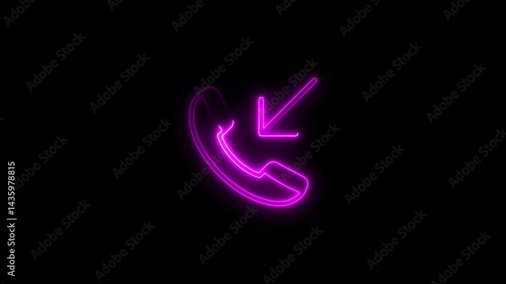 Poster neon incoming call icon animation on a black background seamless loop