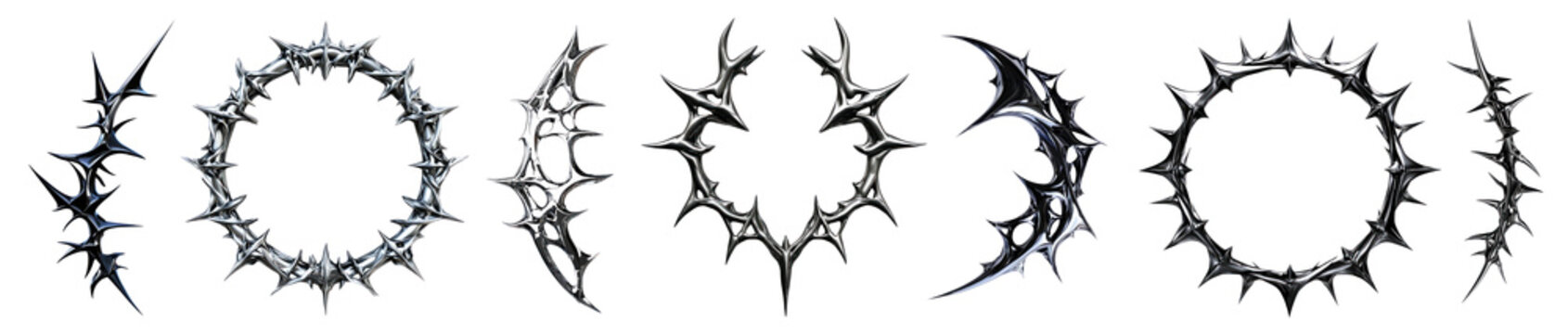 PNG Metallic spiked circular designs, element set on transparent background