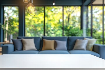 Modern living room with large windows
