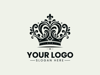 Elegant Black Crown Silhouette Vector Logo with Stars, Luxury Crown with Star Vector Illustration