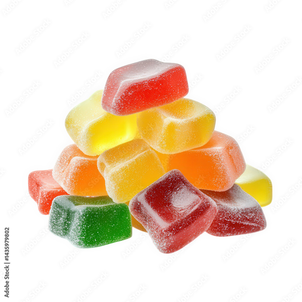Poster a colorful assortment of gummy candies is stacked in a playful arrangement. showcasing a variety of 