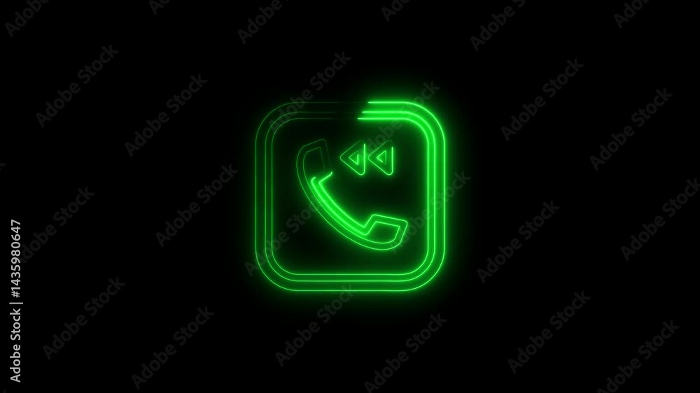 Poster neon missed call icon animation with retro design on black background