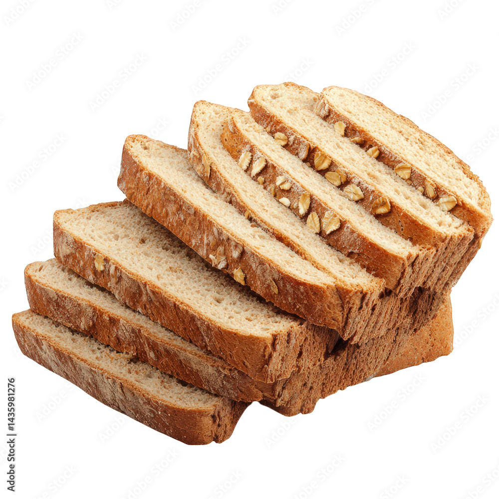 Poster several slices of whole grain bread stacked neatly. showcasing a healthy and nutritious food option 