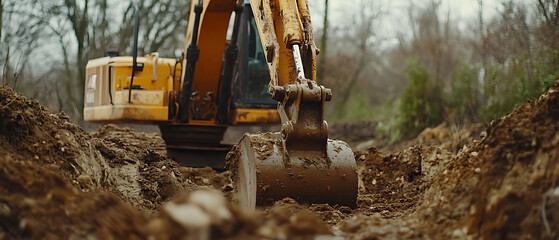 Fototapeta premium Excavator Digging in a Construction Site