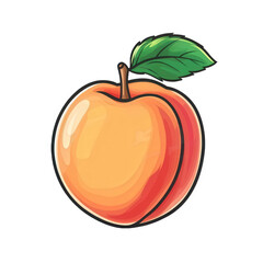 stylized illustration of a peach. showcasing its smooth. orange skin and a green leaf on top the design is vibrant and appealing. suitable for use in food-related contexts. such as menus. recipes. or