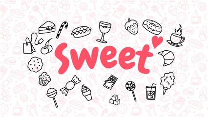 sweet food doodle banner background hand drawing title page