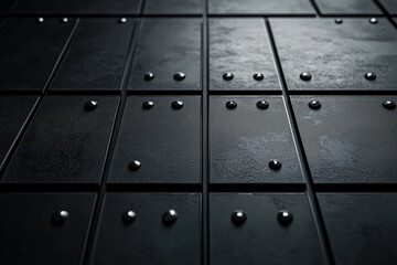 Fototapeta premium A modern abstract texture with dark panels and metallic studs, perfect for background and design projects.