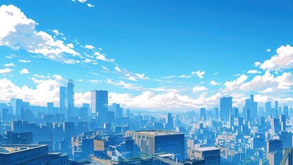 夏空の下に広がる都市の風景_4