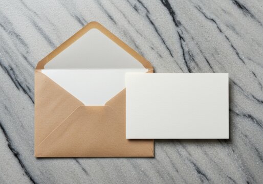 Envelope and card mockup on marble background
