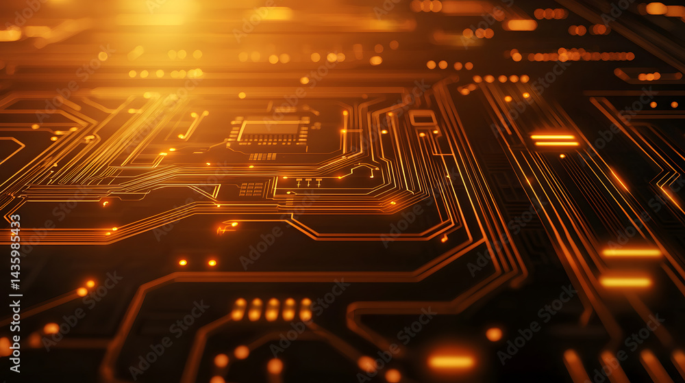 Poster dynamic digital circuit board design technology hub abstract visualization high-tech environment clo