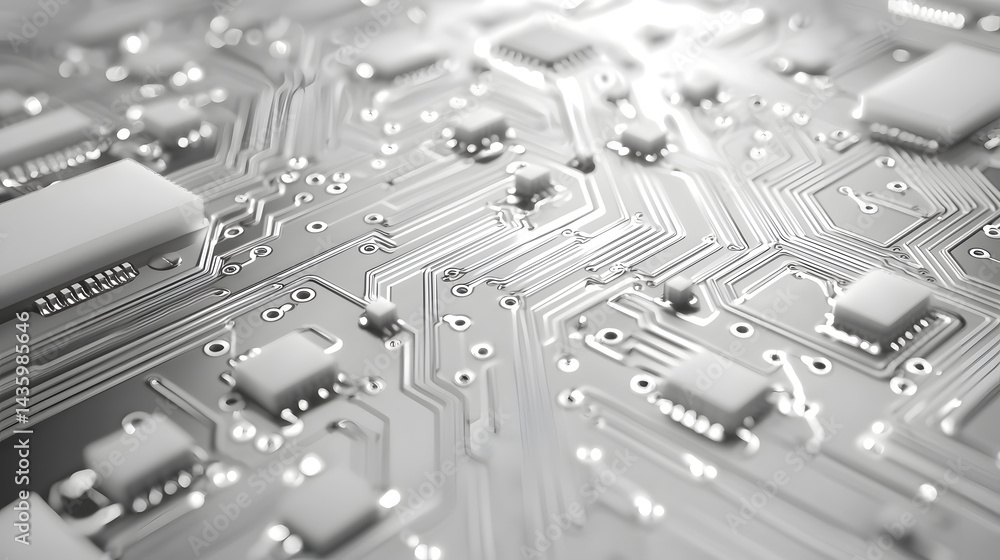 Poster digital circuit board design technology environment high-tech graphics close-up view contemporary in