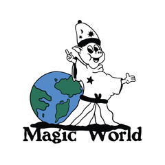 pig witch retro cartoon character illustration