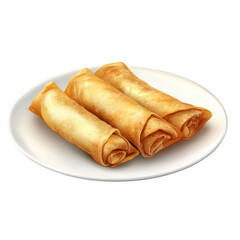 three golden. crispy spring rolls neatly arranged on a white plate the rolls are tightly rolled and have a smooth. shiny surface. suggesting they are freshly cooked and ready to be enjoyed the present