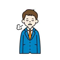 肩を落としてため息をつく、スーツを着た若い男性のベクターイラスト素材＿線幅の編集可能＿カラー