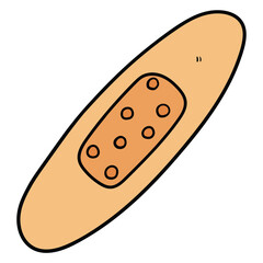 Hand drawn cartoon adhesive bandage on white background.