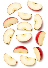Sliced Red Apples on White Background Fresh Fruit Pattern