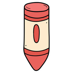 Hand drawn cartoon red wax crayon on white background.
