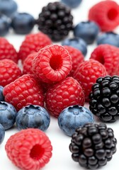 Assorted Berries Closeup Raspberry Blackberry and Blueberry