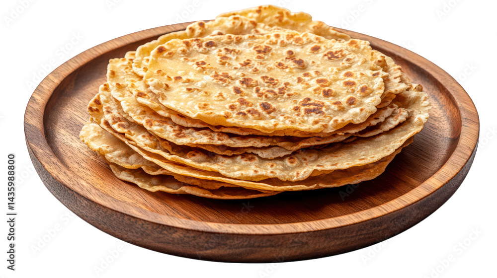 Aufkleber a stack of flatbreads arranged neatly on a wooden plate. showcasing their golden-brown color and sli