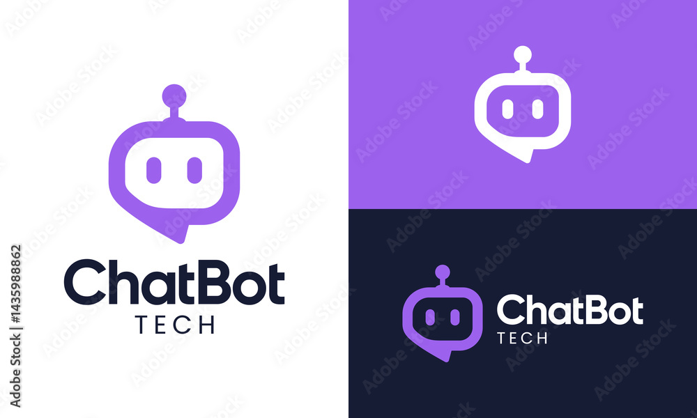 Poster chatbot logo design. abstract bot with chat bubble logo vector icon