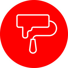 Paint Roller Vector Line White Circle Red