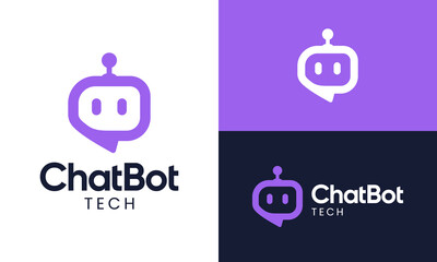 Chatbot logo design. abstract bot with chat bubble logo vector icon