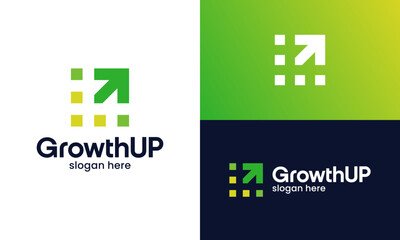 Modern growth logo design. Abstract arrow shape vector design with technology model. Symbol for business startup, marketing, finance and management company