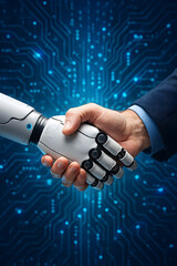 Ai technology and human handshake concept for future business and digital transformation success
