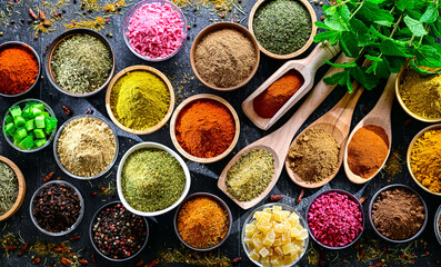 Composition with assortment of spices and herbs
