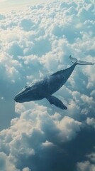 Fototapeta premium Majestic whale gliding through a sea of clouds, creating a surreal and peaceful scene.