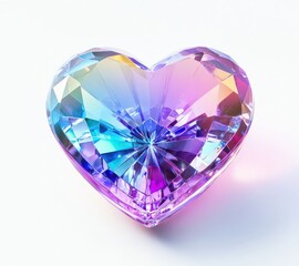 Fototapeta premium Heart-shaped gemstone featuring intricate prismatic rays in light purple and blue, ideal for Valentine's Day themes, isolated on white background with super-realistic details.