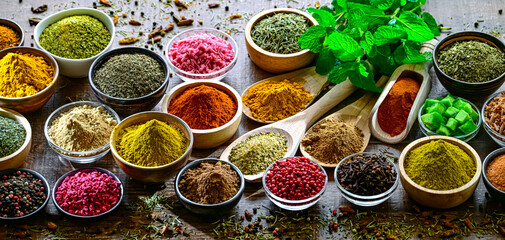 Composition with assortment of spices and herbs