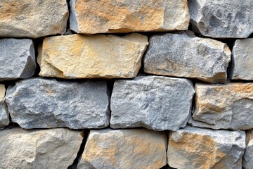 This is a close up of a textured stone wall with neutral colors. Use this backdrop for construction, architecture, or design presentations.