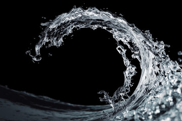 Curved Water Splash Arc on Black Background