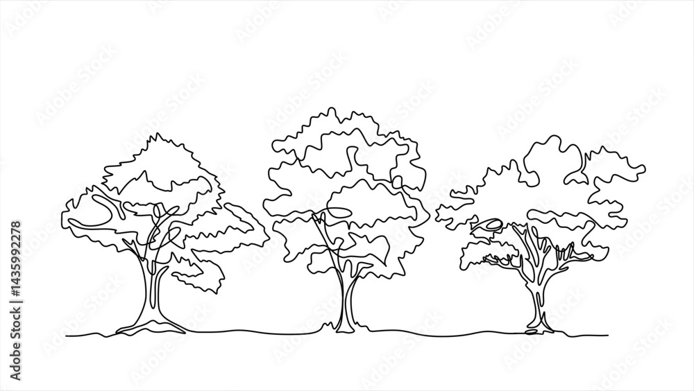 Poster continuous line drawing of tree on white background. vector illustration. editable stroke.