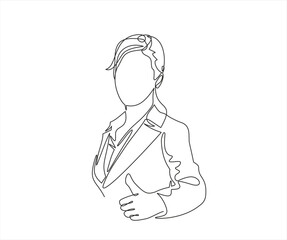 Continuous one line drawing of business woman showing thumb up. Vector illustration isolated on white background
