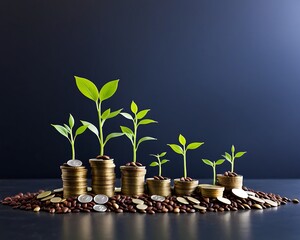 Samen wachsen auf gestapelten Münzen und Samen in Finanzkonzepten und Investitionen, die Geld sparen oder finanzielles Wachstum und Geschäfte für Profit ermöglichen
